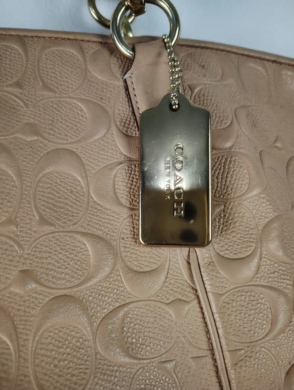 Coach Embossed Signature Ava Tote Bag In Nude